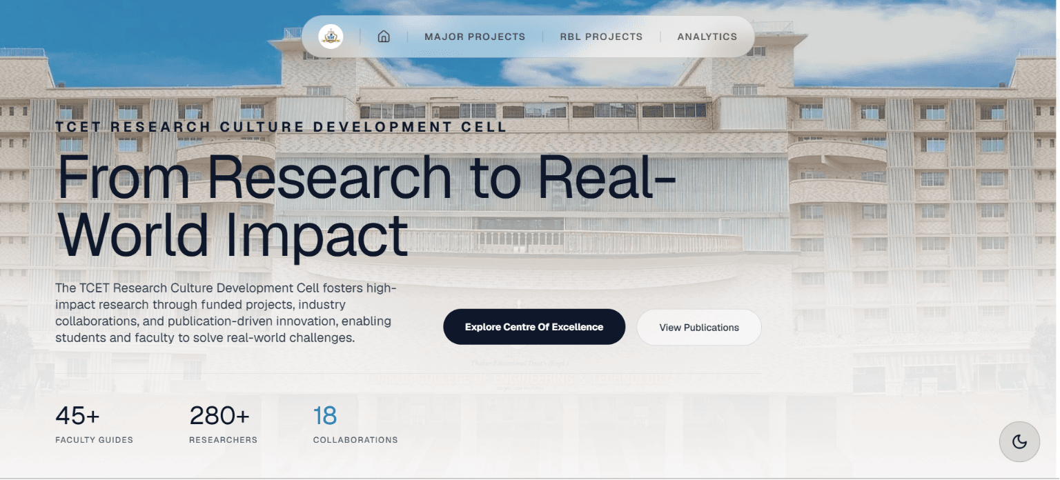 Screenshot of TCET's Research Culture Development Cell